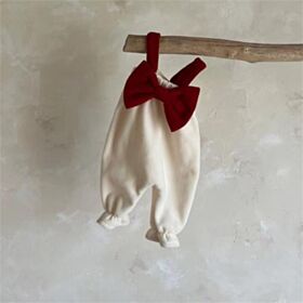 3-24M Red Big Bowknot Fleece Suspender Jumpsuit Baby Wholesale Clothing KJV493099