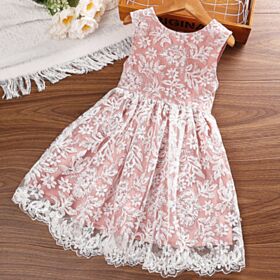 3-7Y Sleeveless Pink Floral Pleated Dress Wholesale Kids Boutique Clothing KDV493367