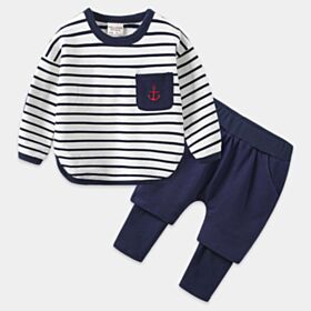 18M-6Y Striped Long Sleeve Pullover And Solid Color Pants Set Wholesale Kids Boutique Clothing KSV493407
