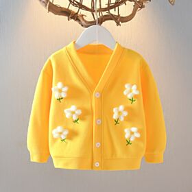 9M-3Y Daisy Flower Print Knitwear Button Sweater Cardigan Baby Wholesale Clothing KCV493602