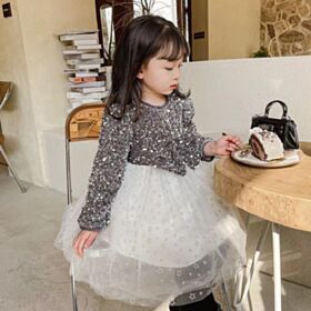 9M-3Y  Paillette Shining Star Mesh Princess Dress Baby Wholesale Clothing KDV493594