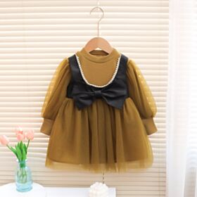 9M-3Y Big Bowknot Pearl Knitwear Mesh Dress Baby Wholesale Clothing KDV493593