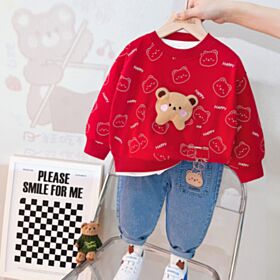9M-4Y Cute Bunny Rabbit Pullover And Jeans Bubble Pants Set Wholesale Kids Boutique Clothing KSV493171