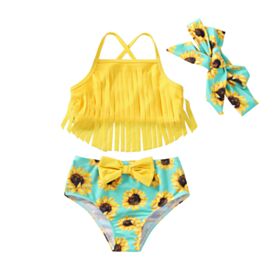 18M-6Y Toddler Girls Cami Tassel Tops & Sunflower Two Piece Swimsuit Wholesale Girls Clothes KSWV388903