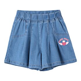 18M-7Y Letter Bear Print Blue Denim Pleated Skirt Wholesale Kids Boutique Clothing KSKV493437