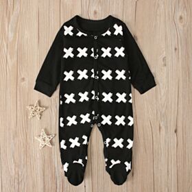 0-18M X Print Black Long Sleeve Jumpsuit Baby Wholesale Clothing KJV493695