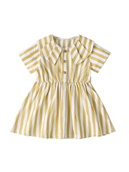 Baby Girl Ruffle Collar Button Striped Dress