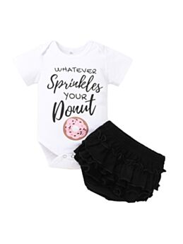 2 Pieces Infant Girl Donut Letter Print Bodysuit And Shorts Set