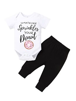 2 Pieces Infant Girl Donut Letter Print Bodysuit With Trousers Set