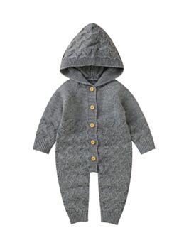 Baby Buttoned Solid Color Knitted Hooded Jumpsuit Wholesale Baby Clothes 21011033