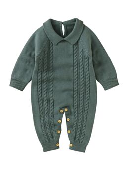 Baby Contrast Collar Solid Color Knitted Sweater Jumpsuit