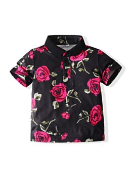 Little Boy Rose Print Polo Shirt
