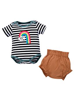 2 Pcs Baby Girl Rainbow Stripe Bodysuit & Shorts Set 