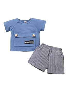 2 Pieces Baby Boy Mini Boss Pocket Front Tee & Stripe Shorts Set