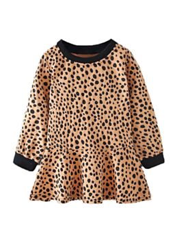 Little Girl Flounce Hem Leopard Print Dress