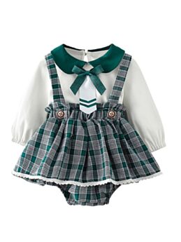 2 Pieces Toddler Girl Check Set Top And Suspender Skirt 
