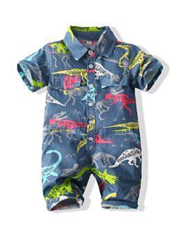 Baby Boy Turb Down Collar Checked Dinosaur Print Romper
