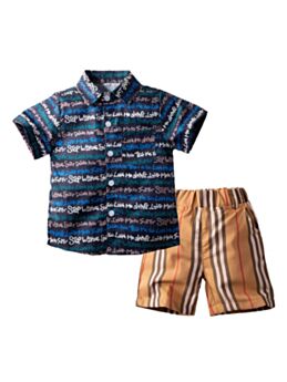 2 PCS Toddler Kid Boy Letter Shirt And Stripe Shorts Set
