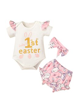 3 Pieces Baby's 1st Easter Set Bodysuit & Shorts & Headband