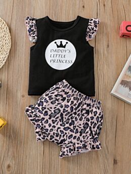 2-Piece Baby Girl Daddy's Little Princess Top & Leopard Print Shorts Set