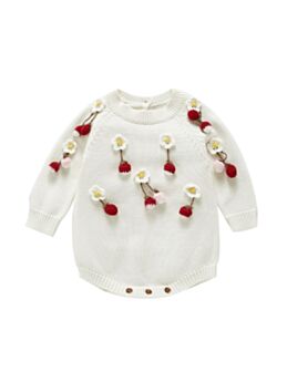 Baby Girl Flower Pattern Knit Bodysuit