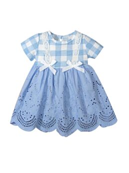 Check Eyelet Decor Wholesale Baby Dresses For Girl