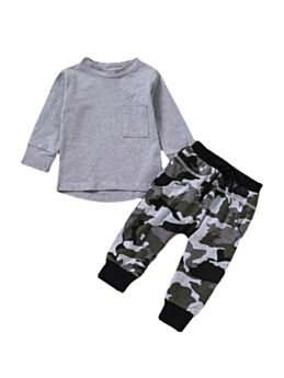 Two Pieces Baby Toddler Boy Grey Top & Camo Pants Set