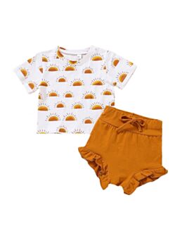 2-Piece Baby Toddler Girl  Sun Pattern Outfit Top And Shorts 