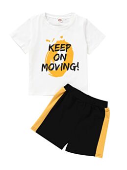 2-Piece Little Boy Keep On Moving Outfits Tee & Side Stripe Shorts