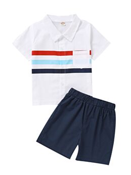 2 Pieces Kid Boy Stripe Polo Shirt Matching Shorts Set