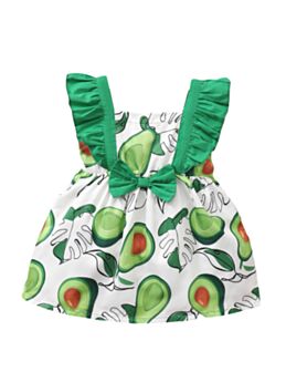  Flounce Sleeve Bow Avocado Print wholesale baby dresses