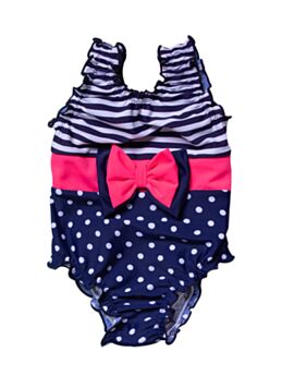 Kid Girl Stripe Bow Polka Dots Swimsuit One Piece 