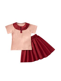 Two Pieces Toddler Girl Contrast Collar Top With Skirt Set
