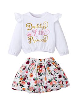 2 PCS Daddy's Little Princess Top And Floral Print Skirt Outfit