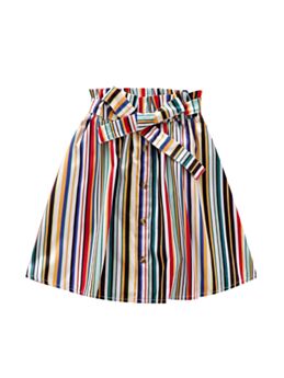 Kid Girl Hit Color Stripe Belted Skirt