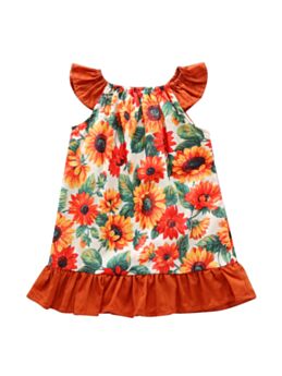 Little Girl Ruffled Hem Sunflower Graphic Dress