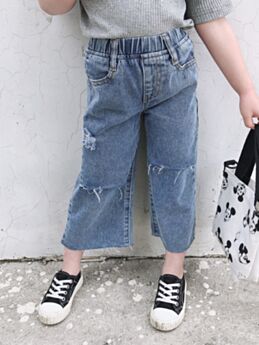 Kid Girl Ripped Wide Leg Jeans