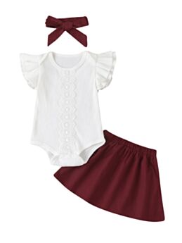 3-Piece Flutter Sleeve Bodysuit Matching Skirt Headband Baby Girl Outfit