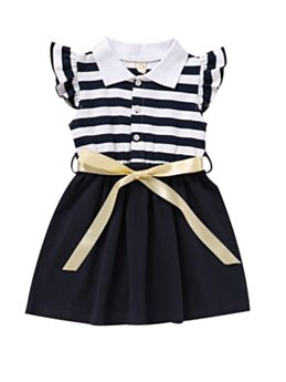 Kid Girl Stripe Belted Polo Shirt Dress 