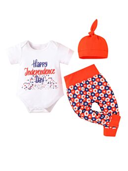 3 Pieces Baby Happy Independence Day Print Bodysuit & Star Trousers & Hat Outfit