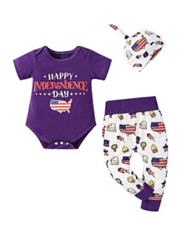 3 Pieces Baby Happy Independence Day Set Print Bodysuit & Pants & Hat