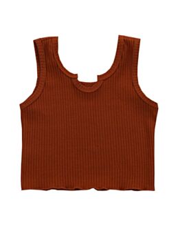 Pure Color Ribbed Cropped Tank Top For Girl