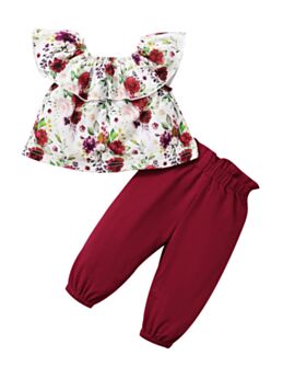 2 Pieces Off Shoulder Floral Graphic Top With Bloomer Set