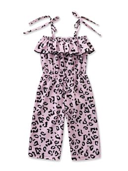 Kid Girl Leopard Print Ruffle Trim Knotted Cami Jumpsuit