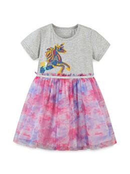 6 Packs Kid Girl Sequins Unicorn Mesh Dress
