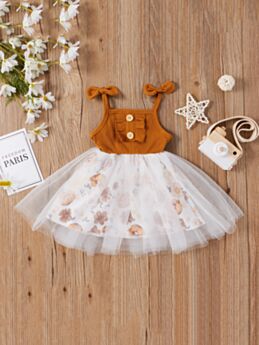 Infant Toddler Girl Ribbed Floral Mesh Cami Dress Wholesale Baby Clothing