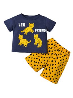 Two Pieces Kid Boy Leo Friends Leopard Print Top And  Shorts Set  