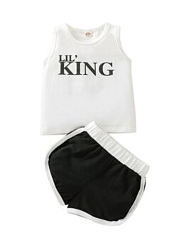 Two Pieces Baby Boy Lil King Print Tank Top With Shorts Set