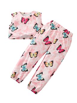 Two Pieces Kid Girl Tie Dye Butterfly Set Crop Tank Top With Pants Set