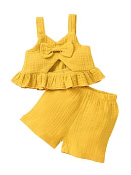 2 Pieces Baby Girl Ruffle Hem Bow Front Cami Top With Shorts 